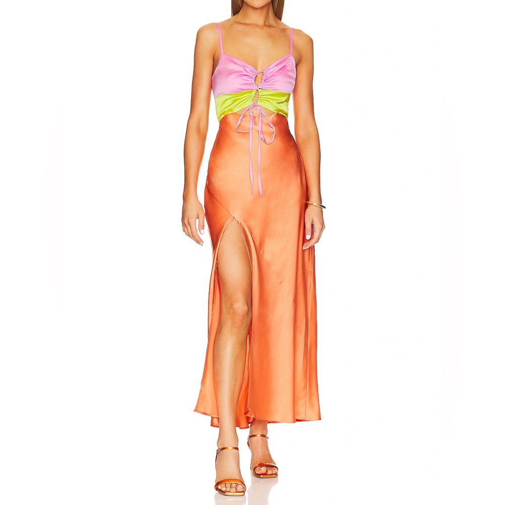 Show Me Your Mumu - Neon Colorblock Maxi Dress - Pink, Lime & Orange